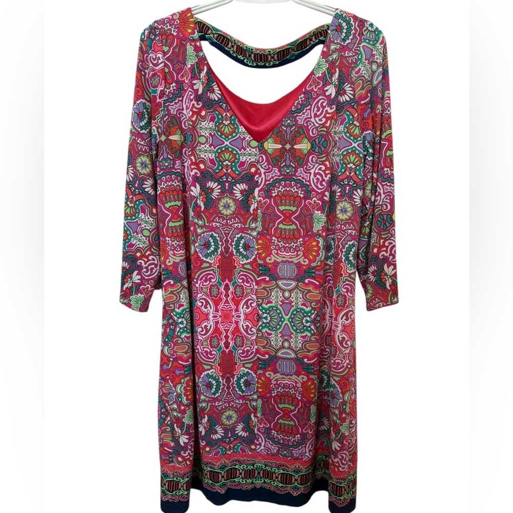 Laundry By Shelli Segal Colorful Floral Paisley Print Shift Dress Size‎ Large - Picture 2 of 9